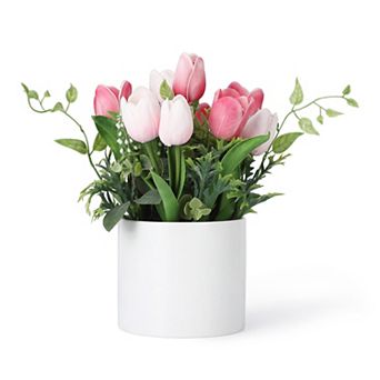 Real Touch Artificial Tulip in Pot, Lifelike Floral Arrangement for Tabletop Easter Decoration