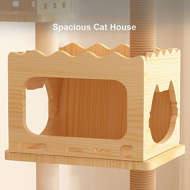 Heybly 67 In Wooden Cat Tree Tower with Sisal Scratching Posts, Top Perch and Acrylic Hammock Cat