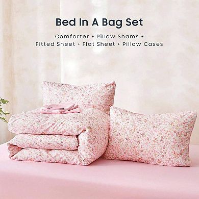 Floral Daisy Comforter Set for Bedroom Dorm Decor, 7 Piece Queen Size