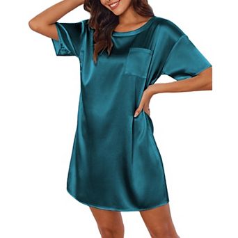 Ekouaer Sleep Shirts for Women Satin Nightshirt Tshirt Nightgown Sleepwear Shirt Dress With Pocket