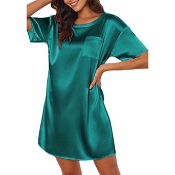 Ekouaer Sleep Shirts for Women Satin Nightshirt Tshirt Nightgown Sleepwear Shirt Dress With Pocket