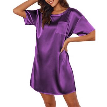 Ekouaer Sleep Shirts for Women Satin Nightshirt Tshirt Nightgown Sleepwear Shirt Dress With Pocket