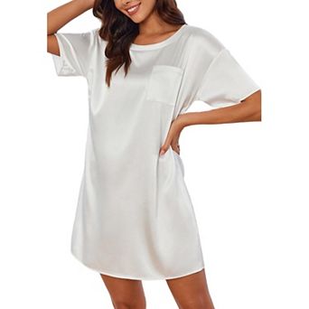 Ekouaer Sleep Shirts for Women Satin Nightshirt Tshirt Nightgown Sleepwear Shirt Dress With Pocket