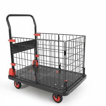 Heavy Duty Platform Truck Cart with Cage,39 x 24 in Hand Moving Cart Multi-Functional