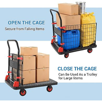 Heavy Duty Platform Truck Cart with Cage,39 x 24in Hand Moving Cart Multi-Functional 