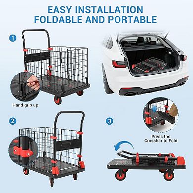 Heavy Duty Platform Truck Cart with Cage,39 x 24in Hand Moving Cart Multi-Functional 