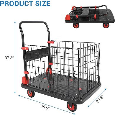 Heavy Duty Platform Truck Cart with Cage,39 x 24in Hand Moving Cart Multi-Functional 