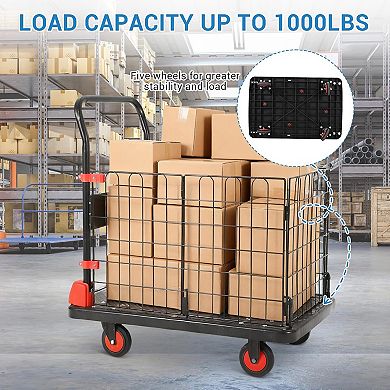 Heavy Duty Platform Truck Cart with Cage,39 x 24in Hand Moving Cart Multi-Functional 