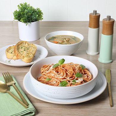 Gibson Home Dinah 16 Piece Double Bowl Stoneware Embossed Speckled Dinnerware Set