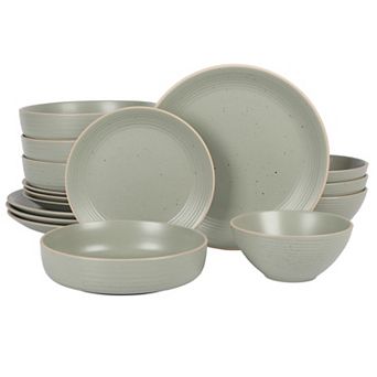 Gibson Home Dinah 16 pc Double Bowl Stoneware Embossed Speckled Dinnerware Set