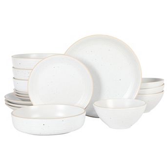 Gibson Home Dinah 16 pc Double Bowl Stoneware Embossed Speckled Dinnerware Set