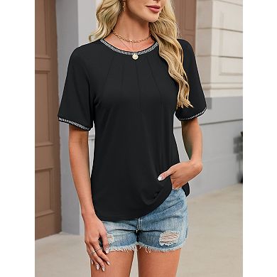 Women's Casual Summer Crew Neck Short Sleeve Top Round Neck Blouse
