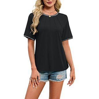 Women's Casual Summer Crew Neck Short Sleeve Top Round Neck Blouse