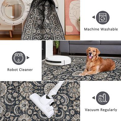 Machine Washable Area Rug with Non-Slip Backing for Living Room Dining Room Bedroom