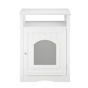 Indoor Wooden Cat House with Closed Cabinet, Hidden Litter Box Enclosure, White