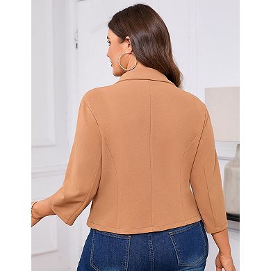 Plus Size Women Blazers Button Down 3/4 Sleeves Business Casual Office Blazer Jacket