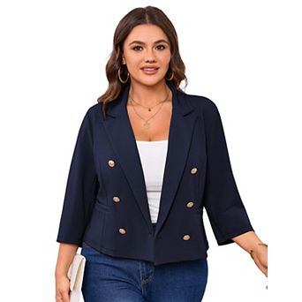 Plus Size Women Blazers Button Down 3/4 Sleeves Business Casual Office Blazer Jacket