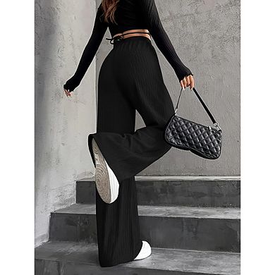 Women's Straight Leg Pants High Waisted Tie Casual Flowy Loose Pant