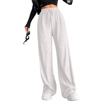 Women's Straight Leg Pants High Waisted Tie Casual Flowy Loose Pant