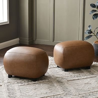 PU Faux Leather Upholstered Footrest Round Ottoman Set of 2