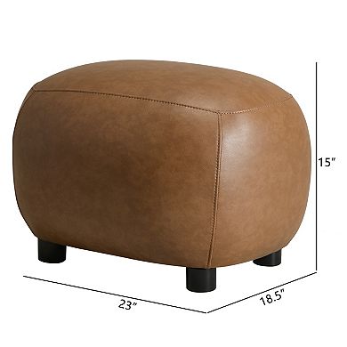 PU Faux Leather Upholstered Footrest Round Ottoman Set of 2
