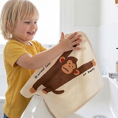 Cute Cartoon Animal Cotton Washcloth, 4 Pack Soft Absorbent Printed Face Cloths for Bathroom 13"x13"