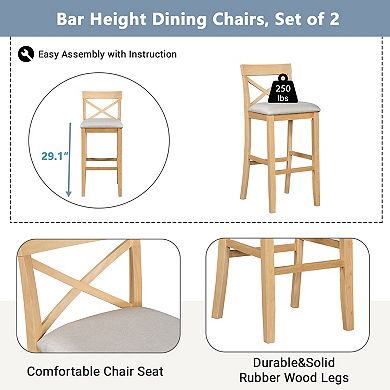 KWPZQEB Farmhouse Bar Height Dining Set with 2 Breathable Chairs for Small Places