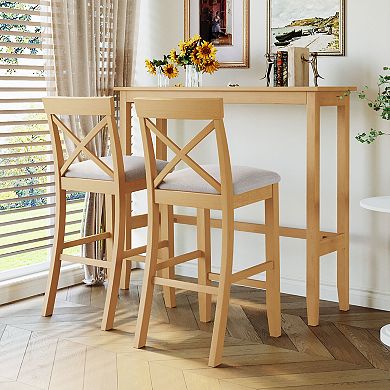 KWPZQEB Farmhouse Bar Height Dining Set with 2 Breathable Chairs for Small Places