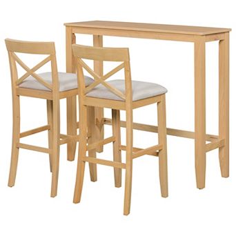 KWPZQEB Farmhouse Bar Height Dining Set with 2 Breathable Chairs for Small Places