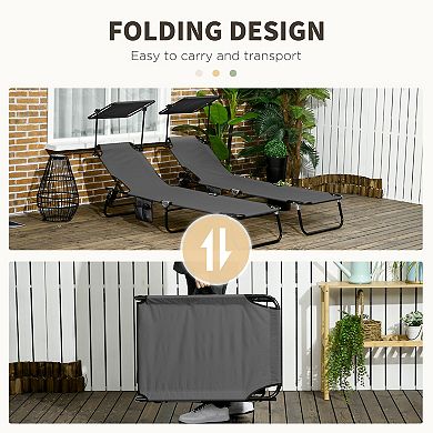 Folding Chaise Lounge Pool Chairs, Outdoor Sun Tanning Chairs with Canopy Shade for Beach Yard Patio