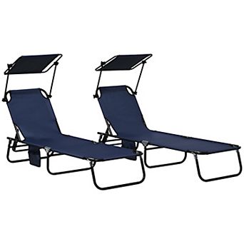Folding Chaise Lounge Pool Chairs, Outdoor Sun Tanning Chairs with Canopy Shade for Beach Yard Patio