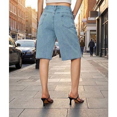 Women's Denim Shorts High Rise Wide Leg Casual