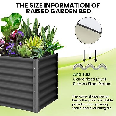 2Pcs Galvanized Raised Garden Bed with Open Base Design Glove 8 Corner Braces