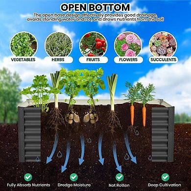 2Pcs Galvanized Raised Garden Bed with Open Base Design Glove 8 Corner Braces