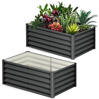 2 pc Galvanized Raised Garden Bed with Open Base Design Glove 8 Corner Braces