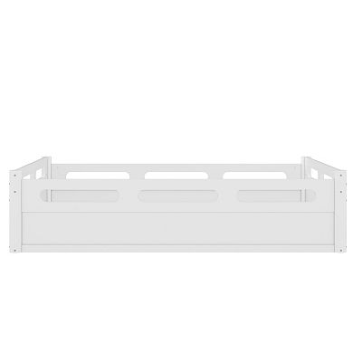Heybly Full Size Floor Platform Bed with Guardrails with Slats Support, No Box Spring Needed