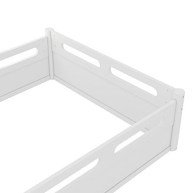 Heybly Full Size Floor Platform Bed with Guardrails with Slats Support, No Box Spring Needed