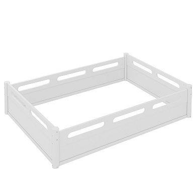 Heybly Full Size Floor Platform Bed with Guardrails with Slats Support, No Box Spring Needed