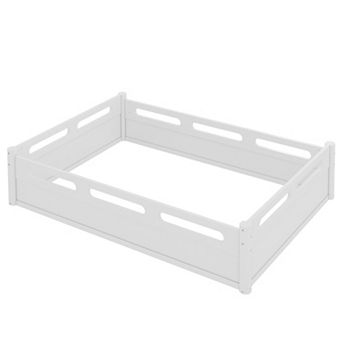 Heybly Full Size Floor Platform Bed with Guardrails with Slats Support, No Box Spring Needed