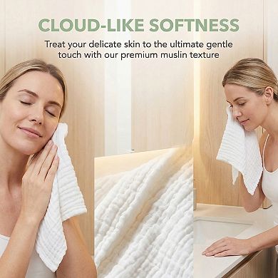 12" x 12" Cotton Muslin Washcloths, Soft & Absorbent Reusable Face Cloths for Bathroom Gym Spa