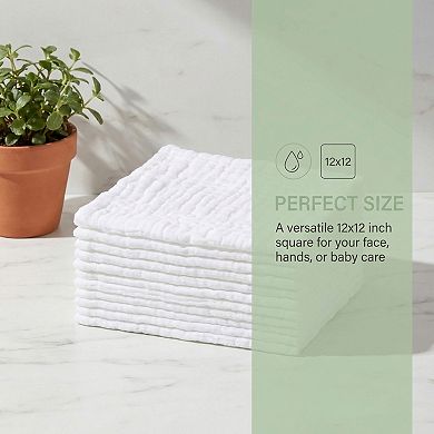 12" x 12" Cotton Muslin Washcloths, Soft & Absorbent Reusable Face Cloths for Bathroom Gym Spa