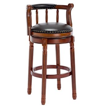 KWPZQEB Court Style Cow top Leather Wooden 360 Degree Swivel Bar Stools with Back for Bar, 29.5IN