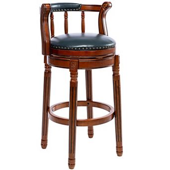 KWPZQEB Court Style Cow top Leather Wooden 360 Degree Swivel Bar Stools with Back for Bar, 29.5IN