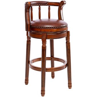 KWPZQEB Court Style Cow top Leather Wooden 360 Degree Swivel Bar Stools with Back for Bar, 29.5IN