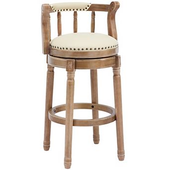 KWPZQEB Court Style Cow top Leather Wooden 360 Degree Swivel Bar Stools with Back for Bar, 29.5IN
