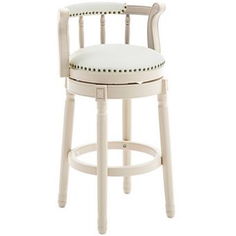 KWPZQEB Court Style Cow top Leather Wooden 360 Degree Swivel Bar Stools with Back for Bar, 29.5IN