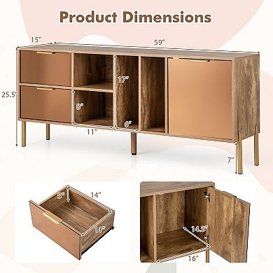 Mirrored Buffet Cabinet With Drawers and Door Storage