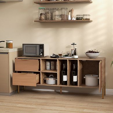 Mirrored Buffet Cabinet With Drawers and Door Storage