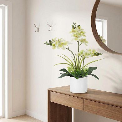 Real Touch Artificial Orchid in White Pot, Vibrant Phalaenopsis Silk Flower for Table Centerpieces