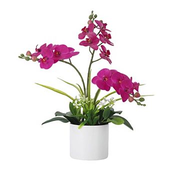 Real Touch Artificial Orchid in White Pot, Vibrant Phalaenopsis Silk Flower for Table Centerpieces